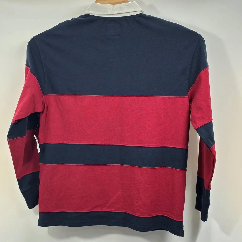 NWT Old Navy Rugby Shirt Mens L Navy Red Stripe Long Sleeve Cotton Preppy